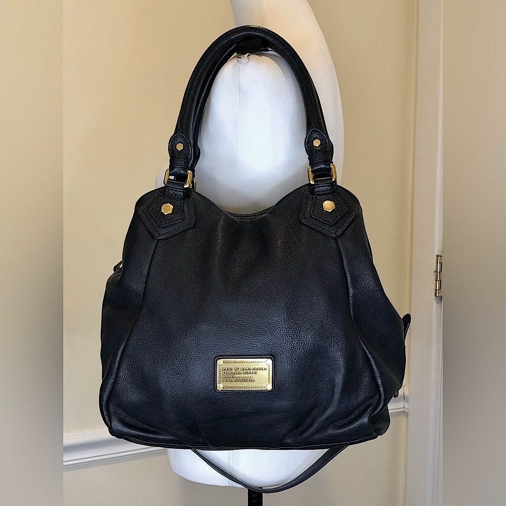 MARC JACOBS Black Satchel Crossbody B/W Logo Interior Lining Brass Hardware